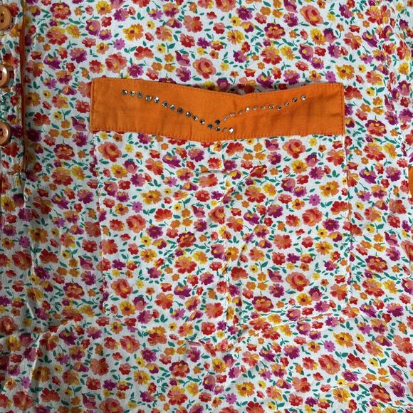 Vintage CRISCA Blouse Plus Size 1X-2X West Germany Orange Floral Viscose Hippie - Picture 4 of 13